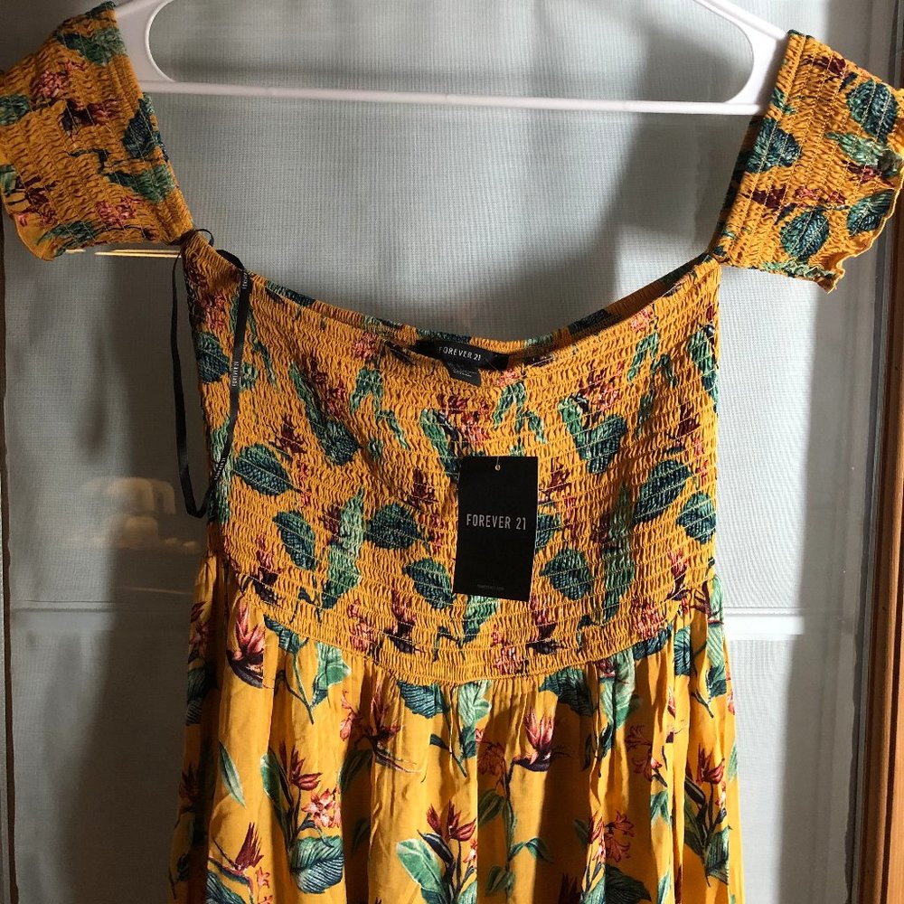 Yellow Tropical Floral Off the Shoulder Maxi Dress